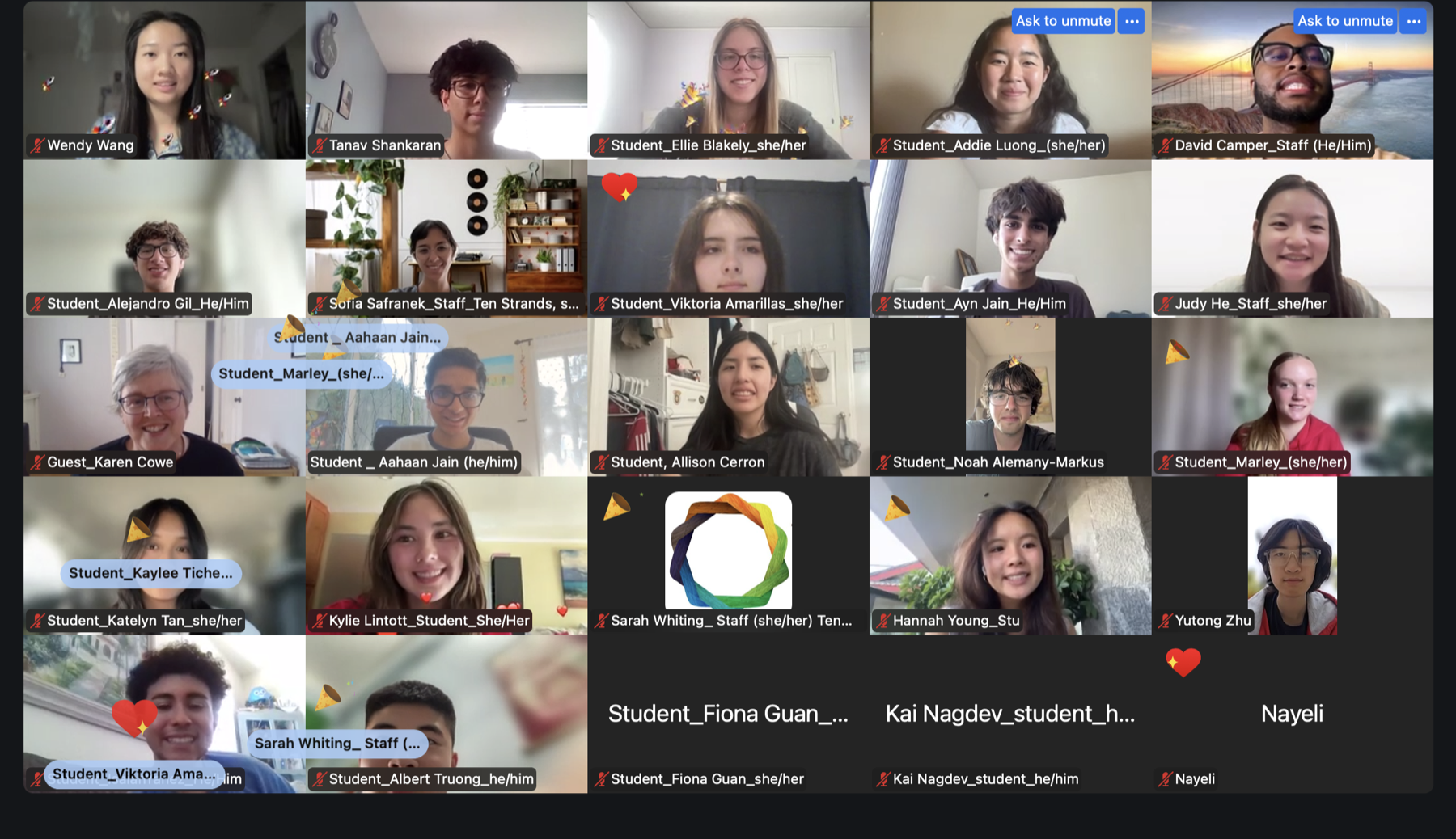 Students participate in a virtual California Youth Environmental Data Leadership Program graduation ceremony.